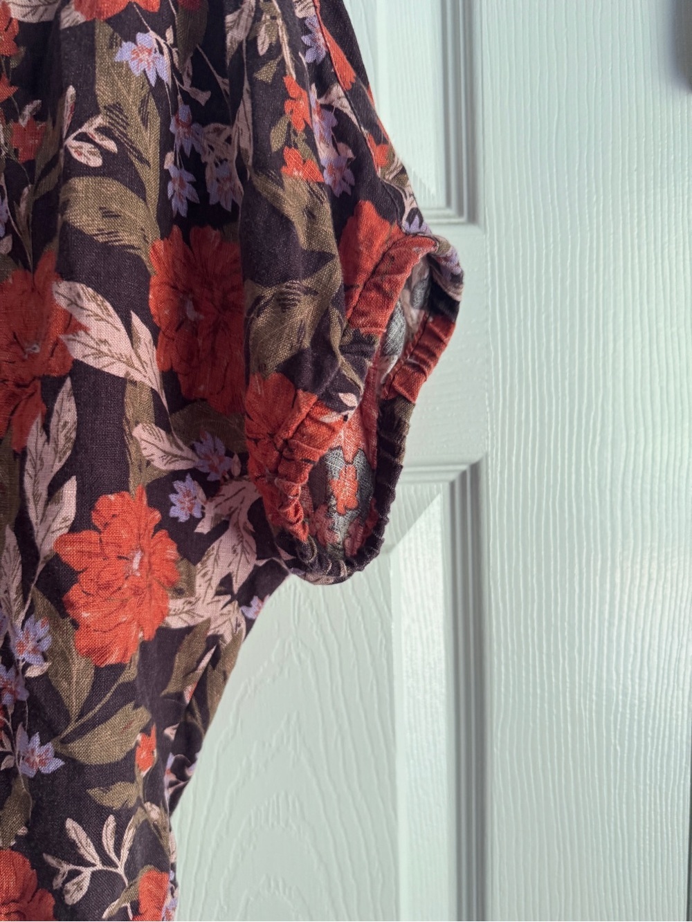 Haute Hippie Style 100% Linen Floral Blouse Women’s M Red Brown Boho Top - Picture 4 of 9